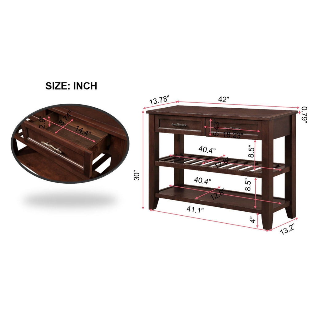 Console Sofa Table with 2 Storage Drawers and 2 Tiers Shelves, Mid-Century Style 42'' Solid Wood Buffet Sideboard for Living Room Furniture Kitchen Dining Room Entryway Hallway, Espresso