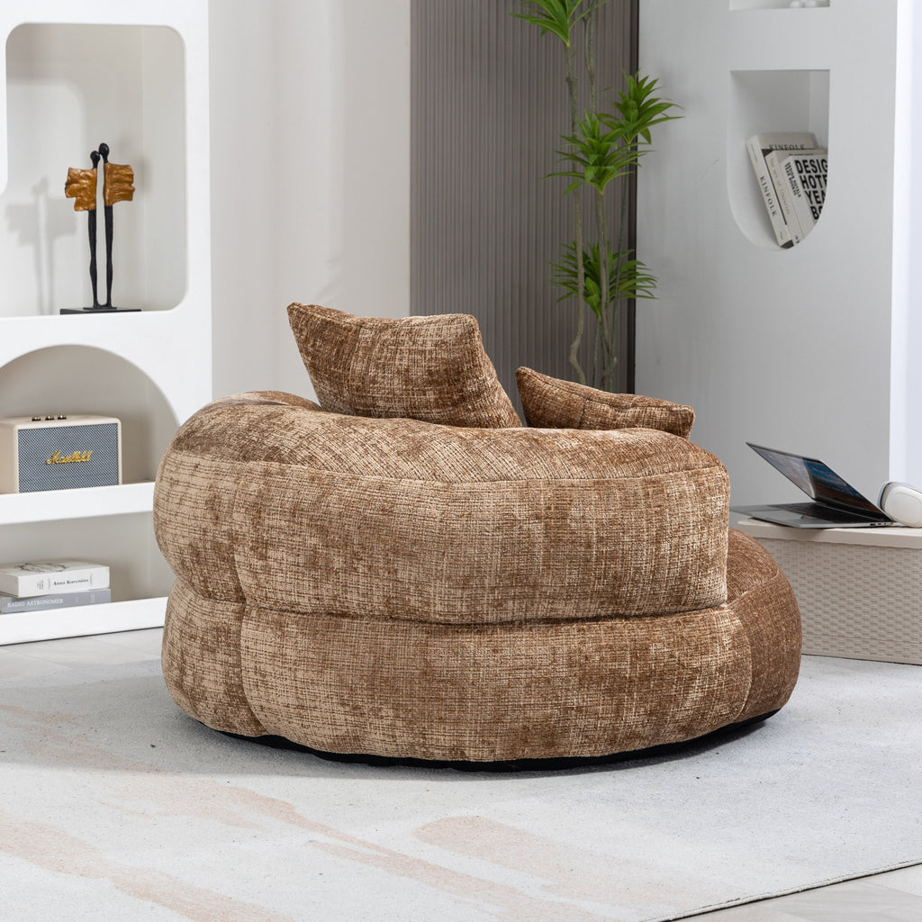 Lazy Sofa Durable Comfort Lounger High Back Bean Bag Chair with Three Pillows, Coffee Chenille, 42.52 inches