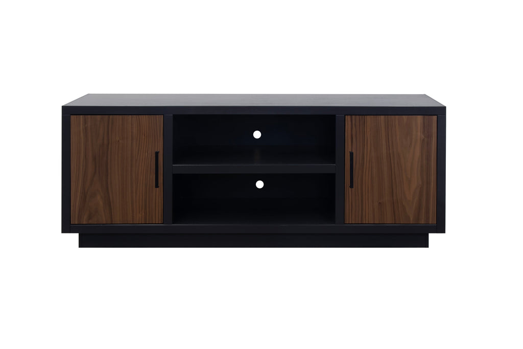 Aria 66 inch TV Stand for TVs up to 80 inches, No Assembly Required, Black and Walnut Finish