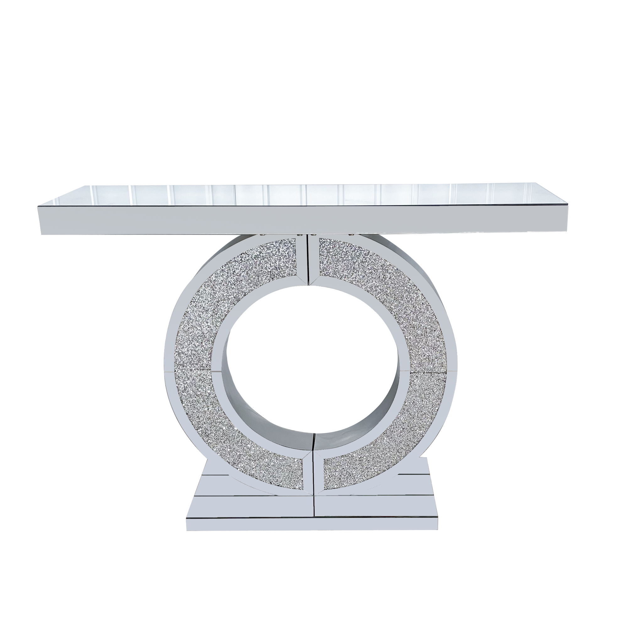 O Shaped Mirror Console Table with Crystal Hallway Entry Home Décor, Handicrafts Mirror Table for Living Room,Mirror Glass Table for Room