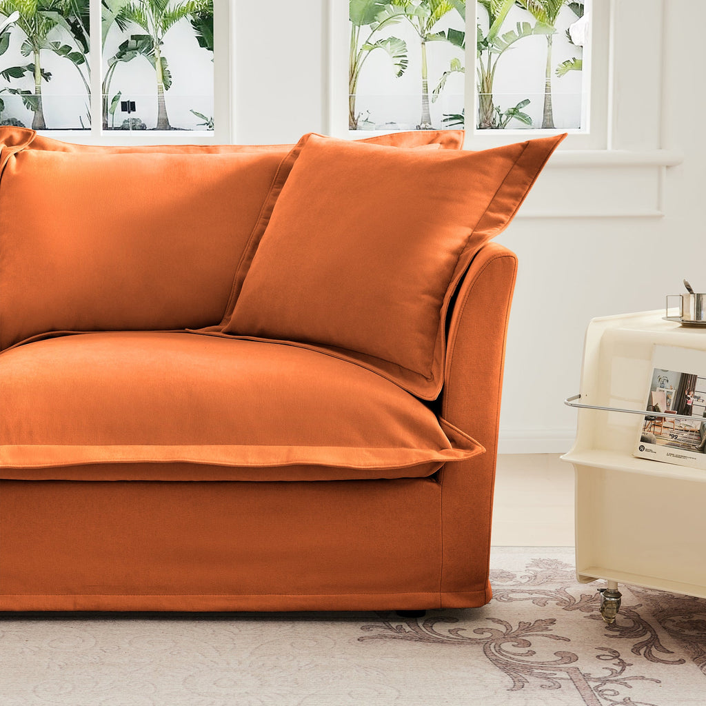 Living Room Sofa Slipcovered Sofa 3 Seater Sofa With 3 Ottomans, Oversized 3-Seat Sleeper Sofa Bed Home Theater Sofa, Chenille, orange