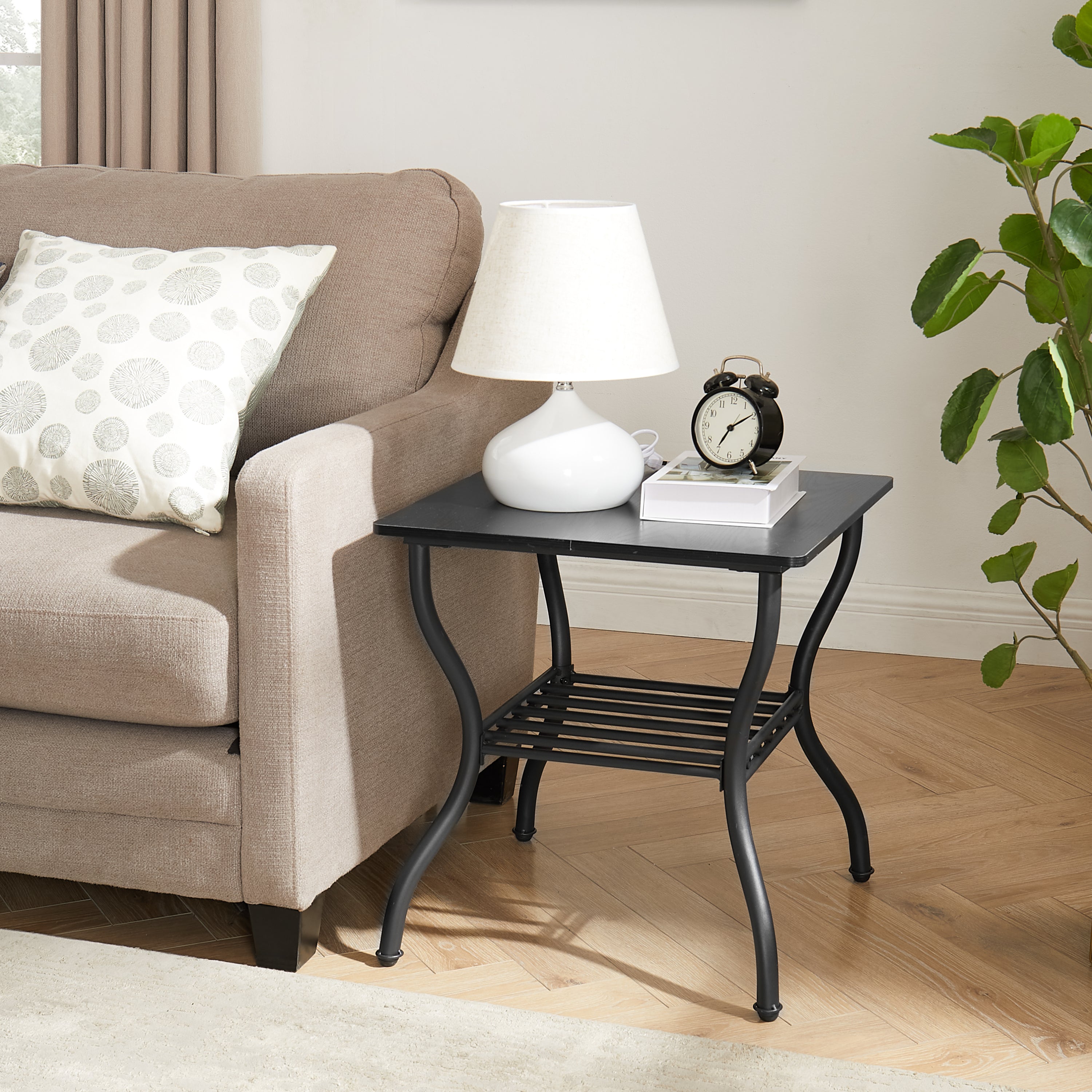 Modern Style 3-Piece Coffee Table Set Rectangle Coffee Table with 2 Square End Side Table Retro Design Coffee Table with Sturdy Base for Living Room Decor (Black)