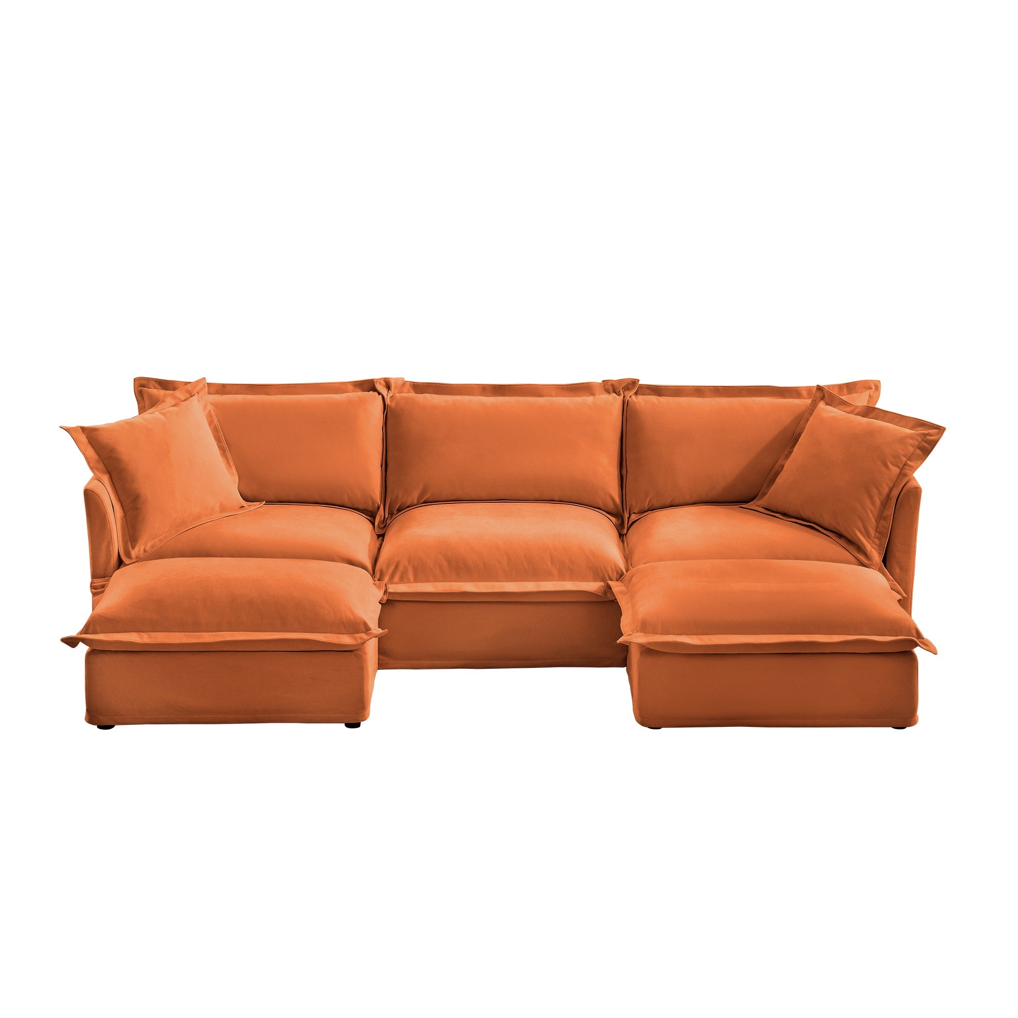 Slipcovered U Shape Sectional Deep Seat Sofa Couch, 3 Seater Sofa with French Edges Design Multiple Big Pillows, Modular Deep Seat Sectional Sofa Comfy Cloud Couch for Living Room, Apartment,Chenille