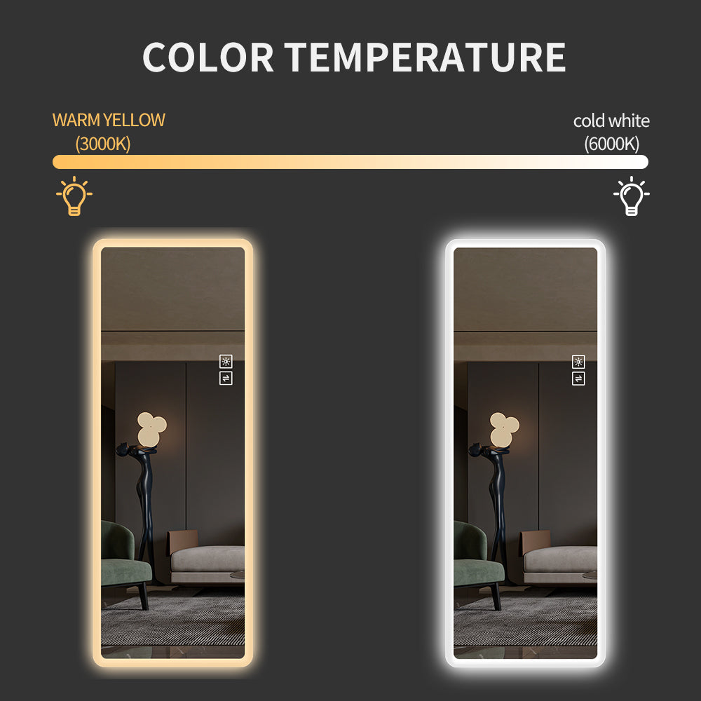 Full Length Mirror Lighted Vanity Body Mirror LED Mirror Wall-Mounted Mirror Big Size Rounded Corners, Bedroom,Living Room,Dressing Room Hotel