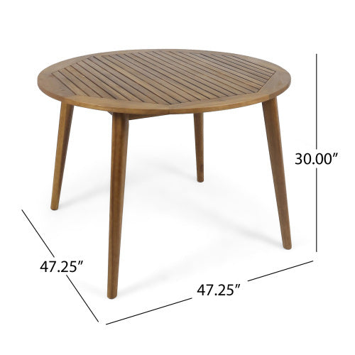 Outdoor Dining Set – Premium Acacia Wood Stamford Table & Wicker Chairs with Cream Cushion for Comfortable Dining Experience,Suitable for large gatherings(1 Table + 4 Chairs)