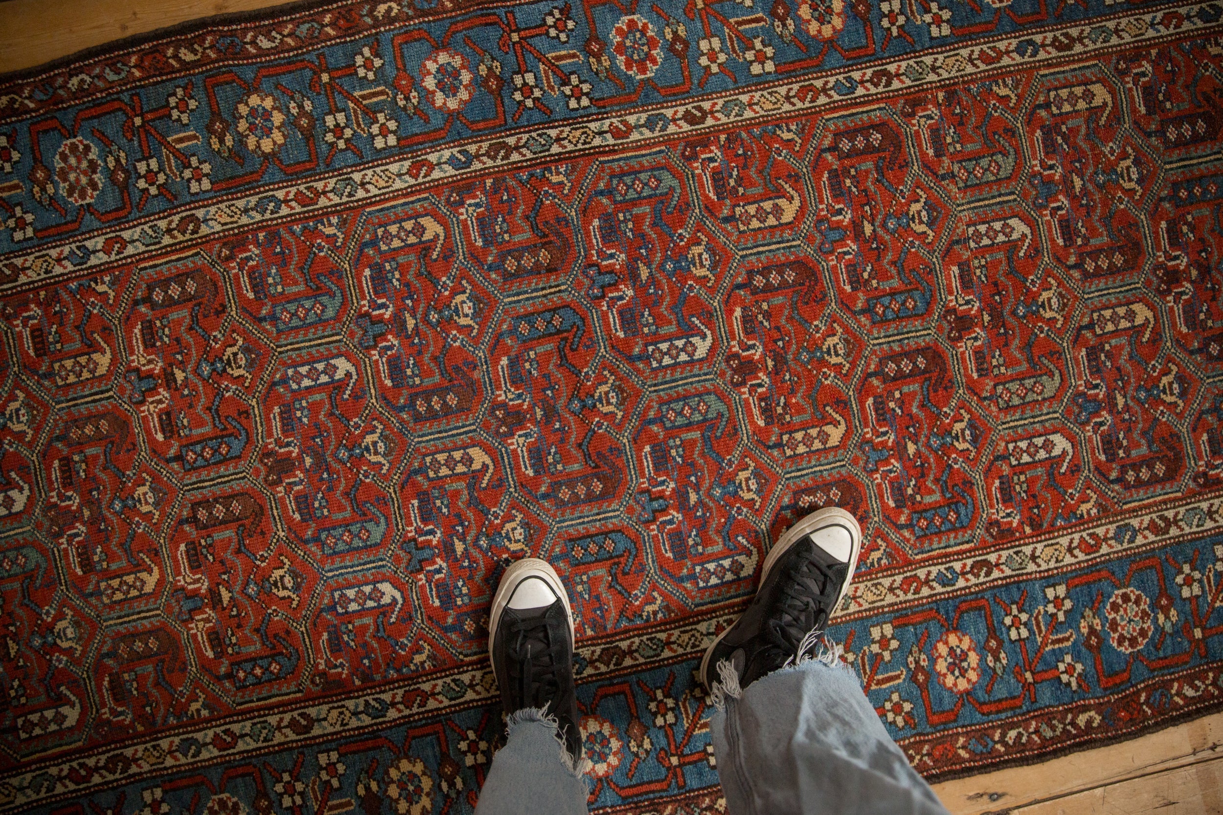 3.5x9.5 Antique Fine Kurdish Hamadan Rug Runner