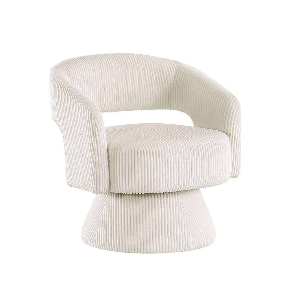 Modern Luxurious Swivel Accent Chair Beige Soft Corduroy Plush Seating Solid Wood Stylish Home Furniture 1pc