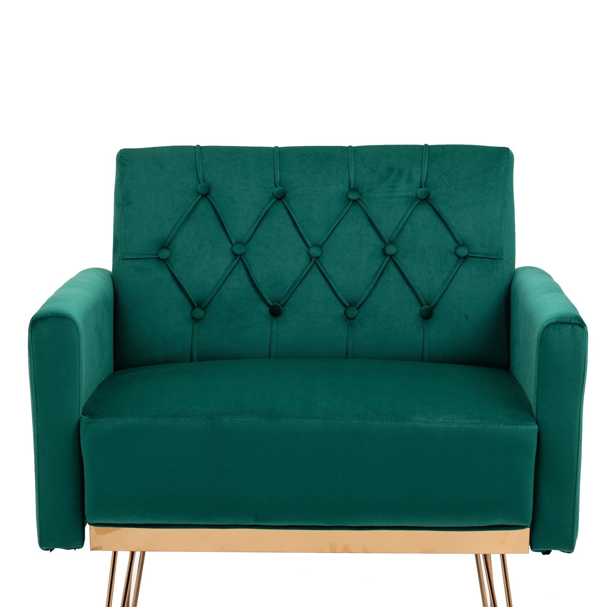 COOLMORE Velvet Armchair Single Sofa Modern Tufted Upholstered Side Reading Chairs with Arm and Gold Metal Leg for Living Room Bedroom (Green)