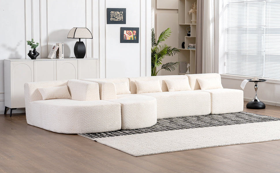 144' Upholstered Sofa Free-combined Sofa Couch with Two Chaise Lounge and Five Back Pillows for Living Room(Old SKU: N719S001600A), Beige