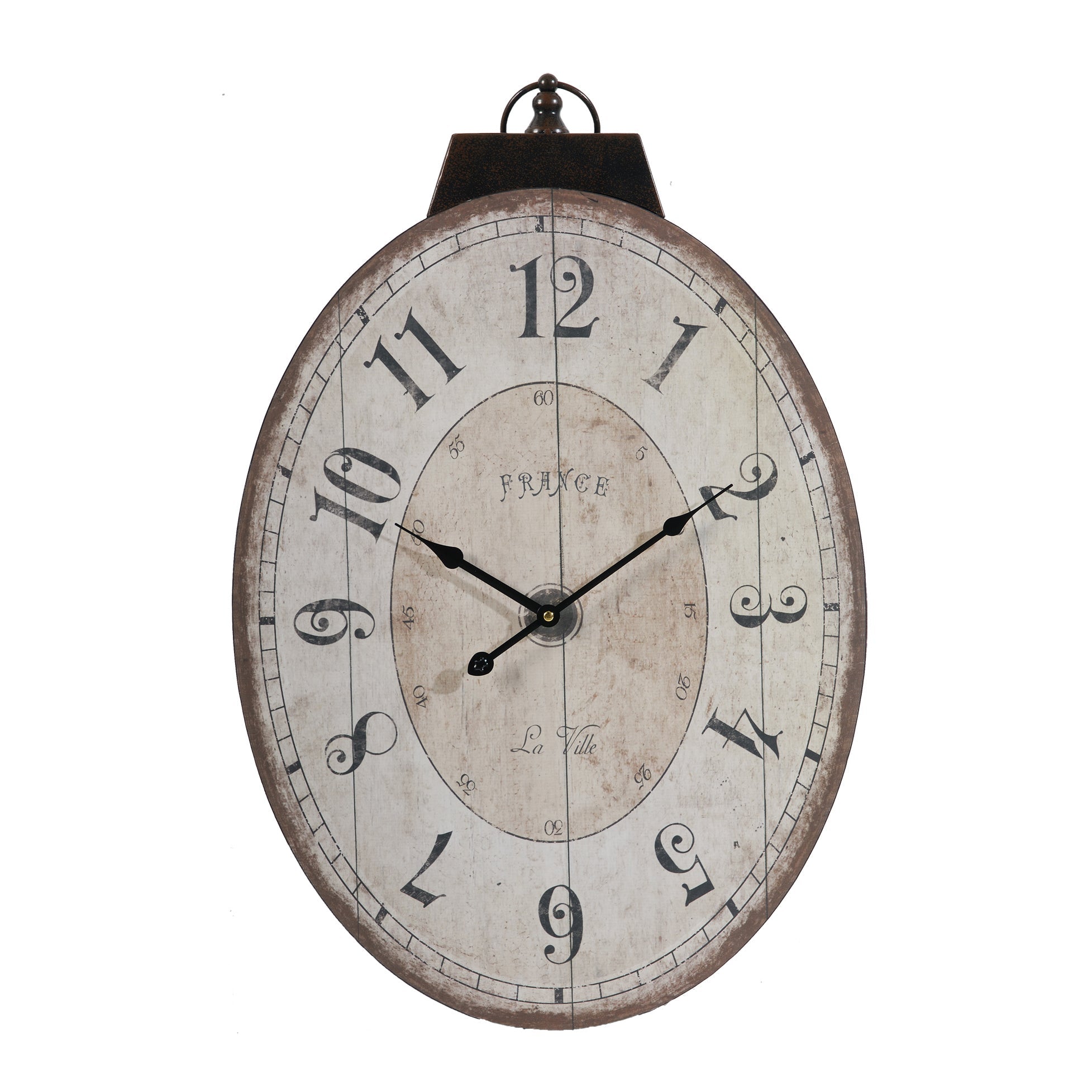 18' x 29' Antique White Oval Wall Clock, Traditional Vintage Home Decor Clock