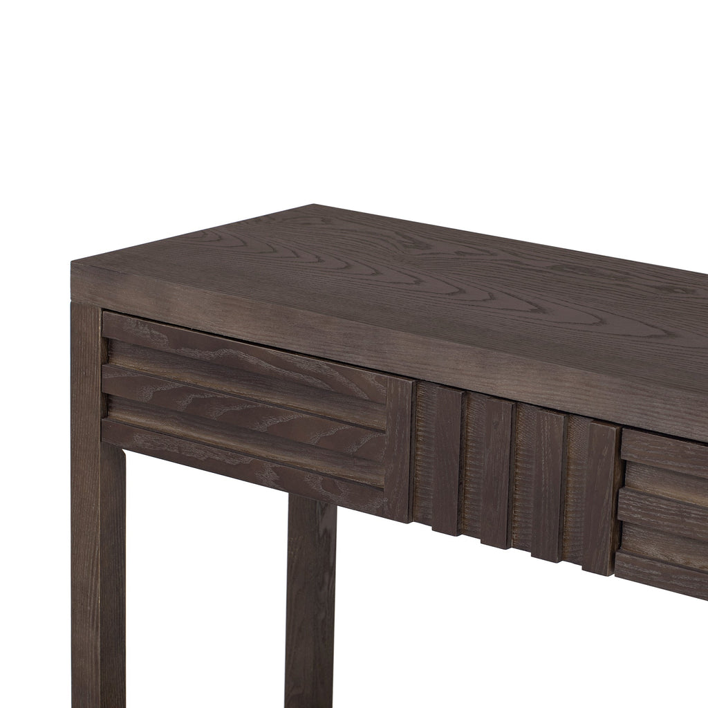 U_STYLE Modern Ash Veneer Console Table, Classic Striped Design, with 2 Drawers & Open Shelf, Perfect for Living Room, Hallway, Entryway, Study Room
