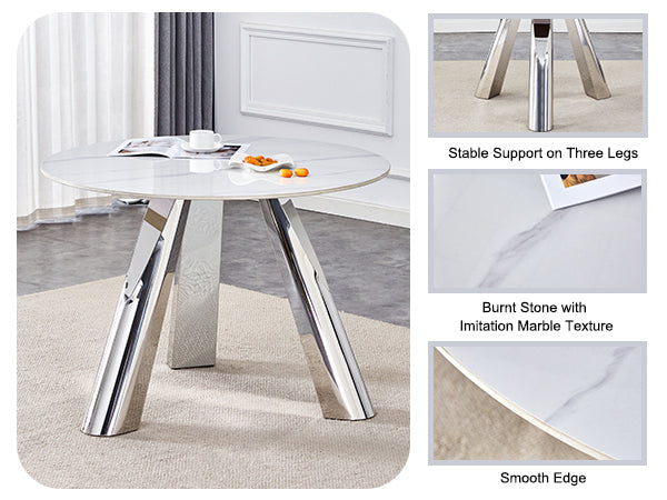 42' Luxury Sintered Stone Table: 0.45' Durable Top + 6' Steel Legs, 350lb Capacity, Stain/Heat-Resistant White/Gray Veined Surface - Modern Minimalist Design