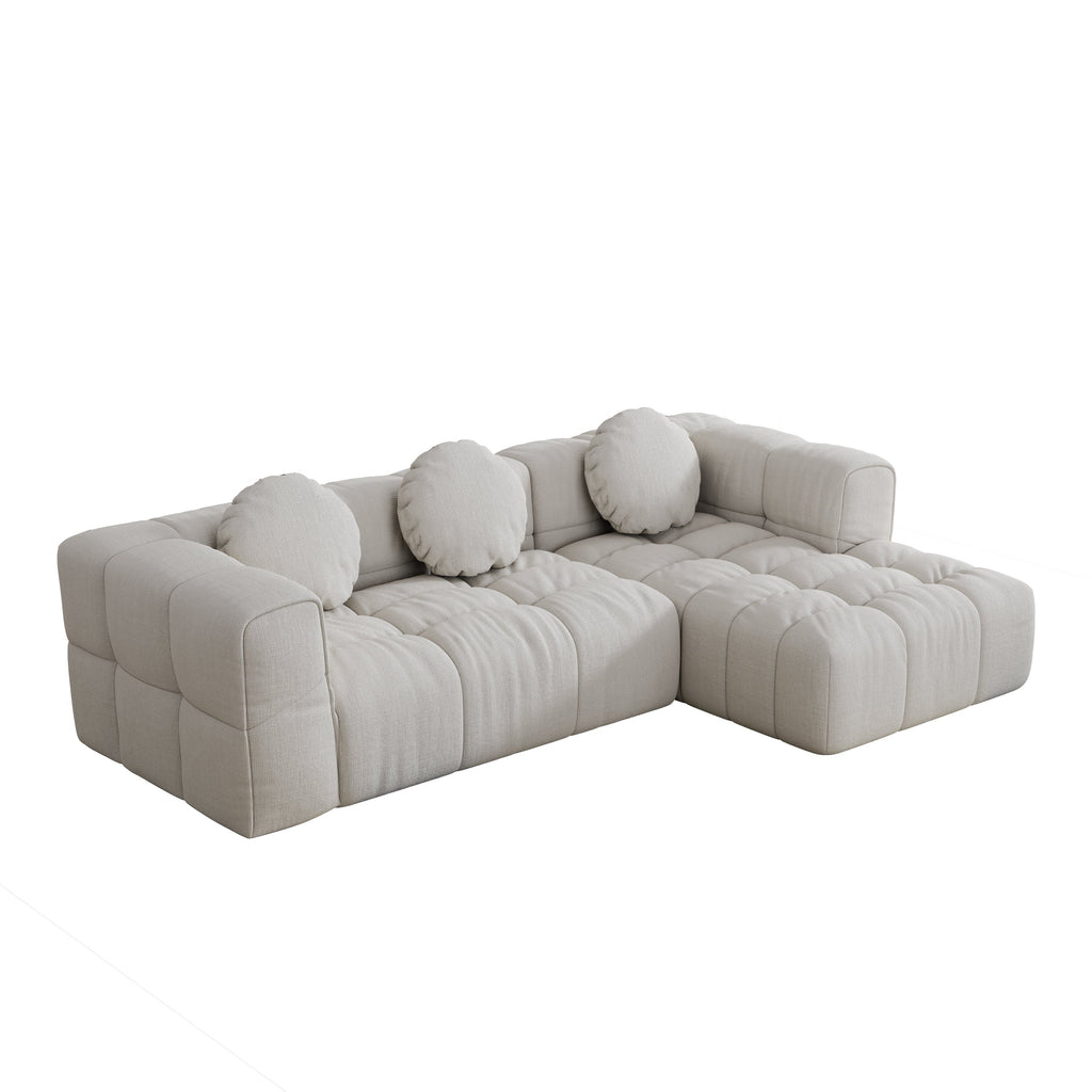 Modern upholstered combination sofa set, fully compressed modular 103' L-shaped combination living room sofa set with 3 pillows, free combination sofa for living room and bedroom (Right side recliner)