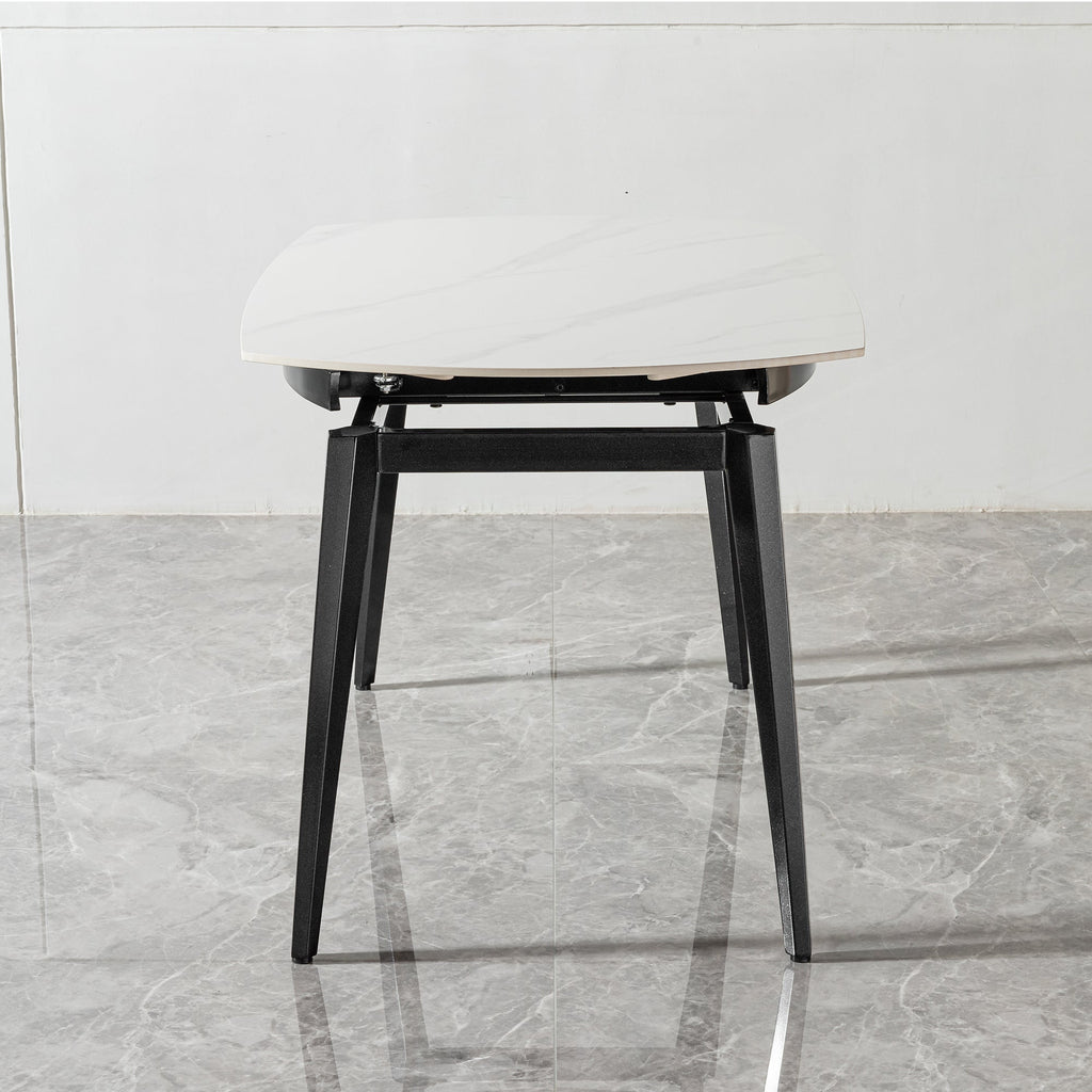 Modern Extendable Round Dining Table with Sintered Stone Top, White & Black, 33.5'' to 51.2''