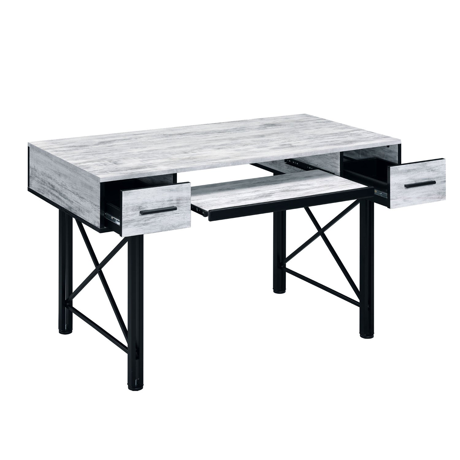 Rectangular Computer Desk with 2 Drawers, Antique White and Black