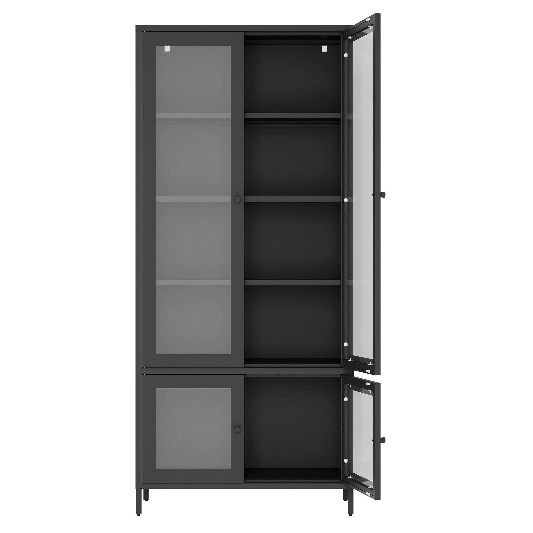 Large Metal Storage Cabinet Display Cabinet with 4 Glass Doors 5 Shelves Side Cabinet Bookcase Freestanding Cabinet for Bedroom Living Room Pantry Home Office - Black, Reinforced Tempered Glass