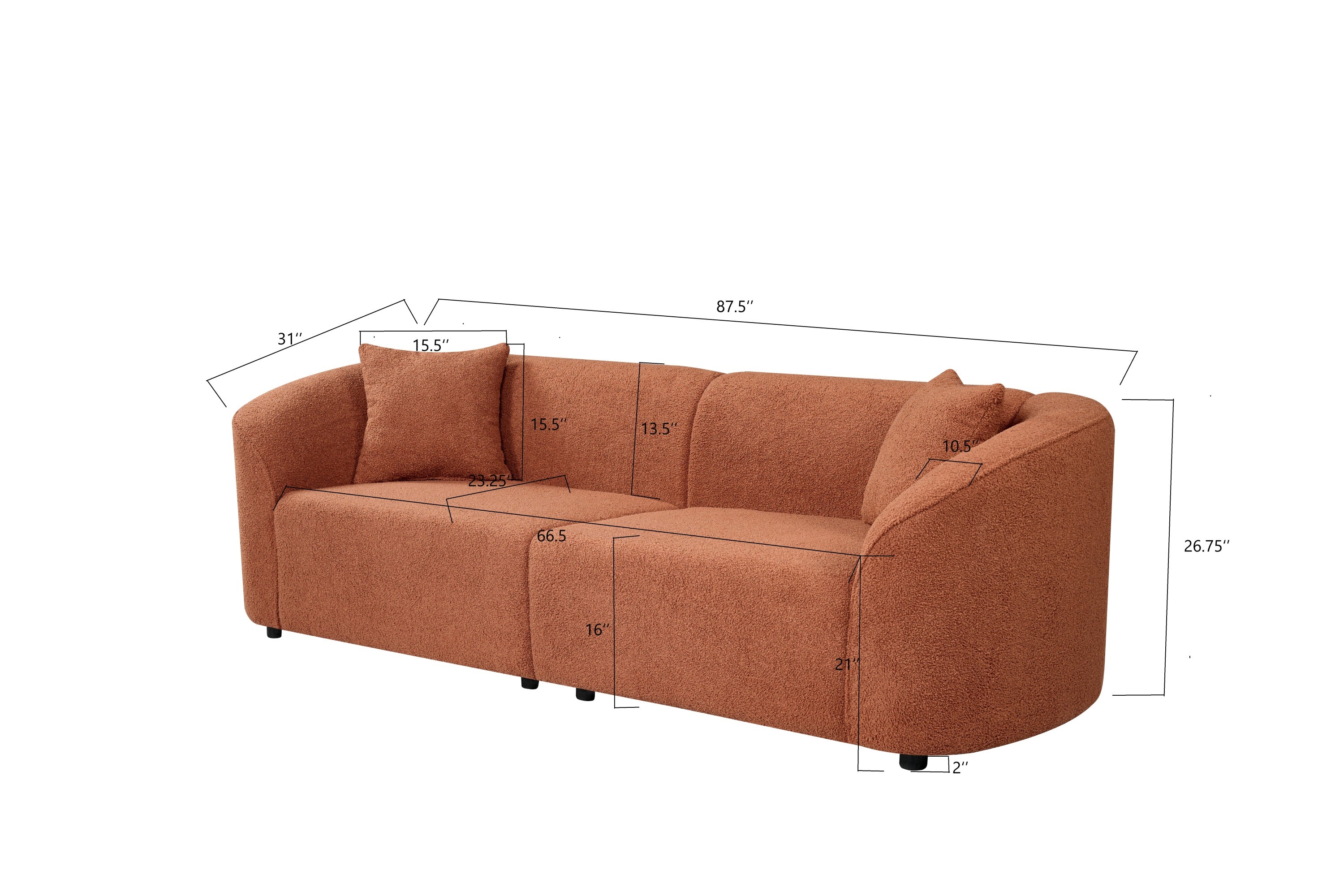 87' Curved Contemporary Sofa in Orange: Plush Seating, Streamlined Design, and Durable Frame – Ideal for Stylish Living Spaces
