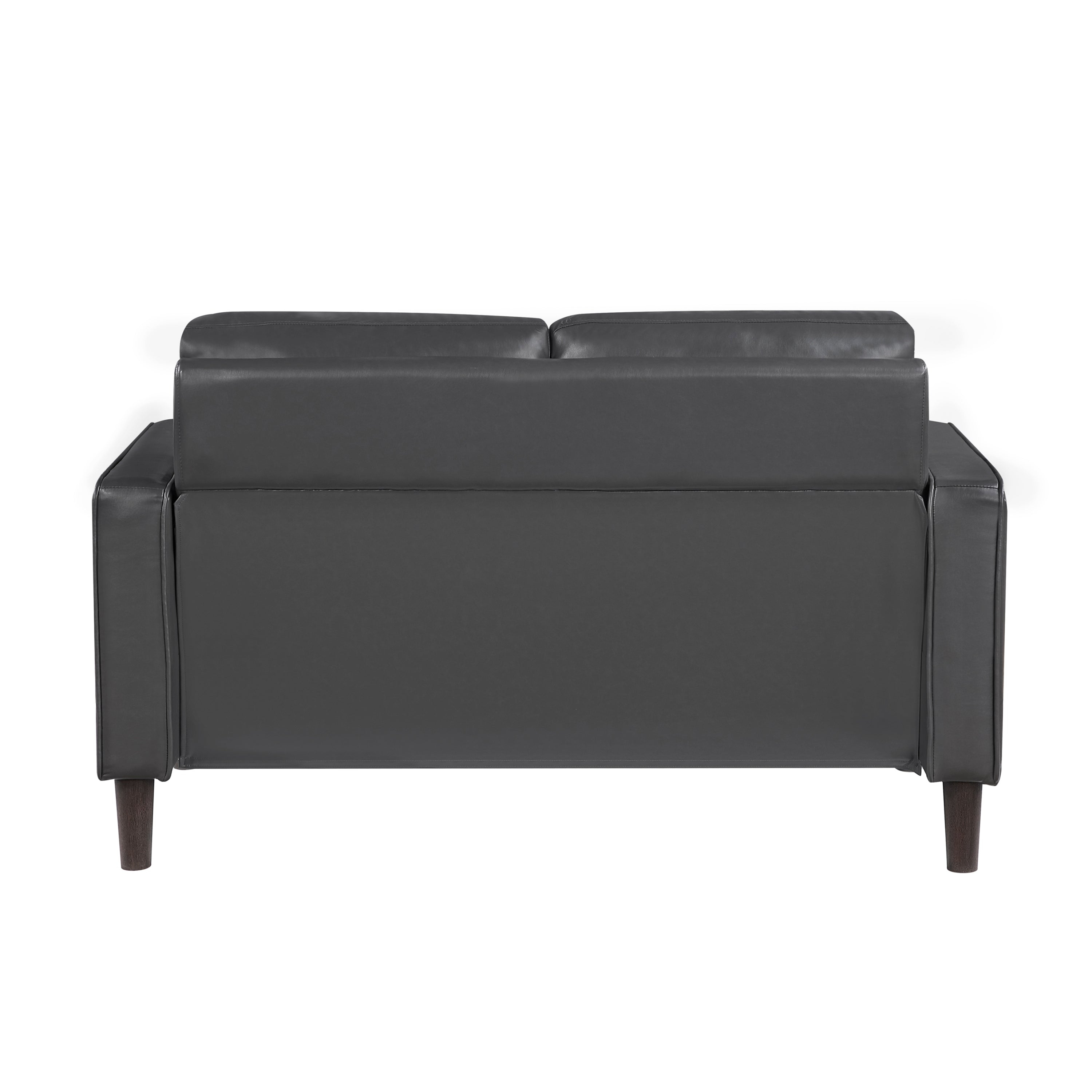Modern Living Room Furniture 3pc Set Sofa Loveseat Chair Dark Gray Faux Leather Upholstered Cushion Back Seat Solid Wood