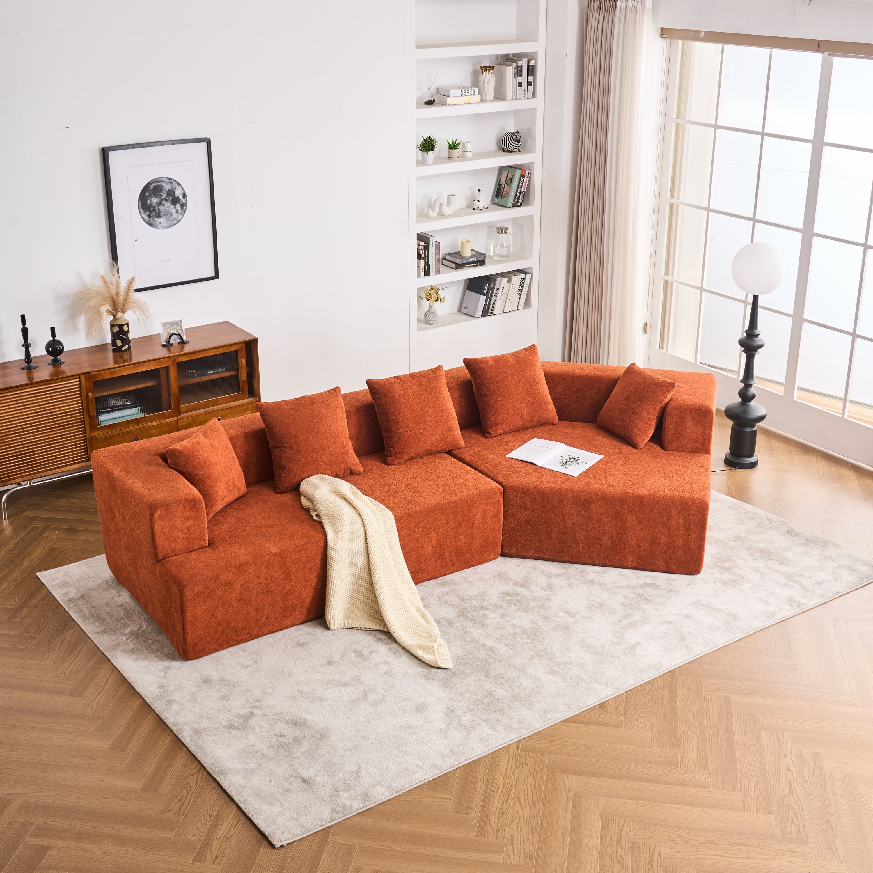 Memory Foam Couch, No Installation & Easy to Transport, Deep Seat Modern Sofa with Chenille Fabric, Couch for Living Room, Bedroom, Apartment, Home Office
