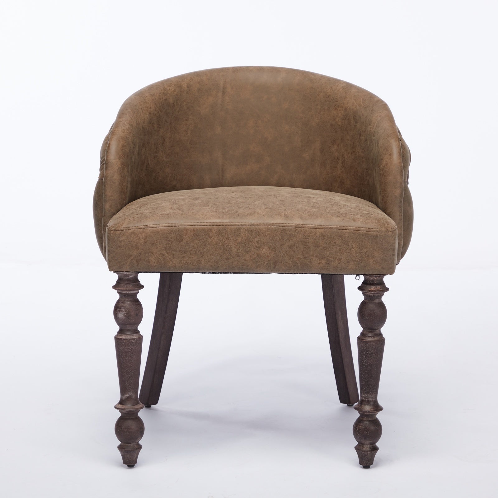 Hand-pulled buckle decoration PU Dining Chair,Accent Leisure Chair, Mid-Century Modern Arm Chair with Solid Wood Armrests and Legs, 1-Seat Cushioned Sofa for Living Room Bedroom,Brown color,SW1865BR