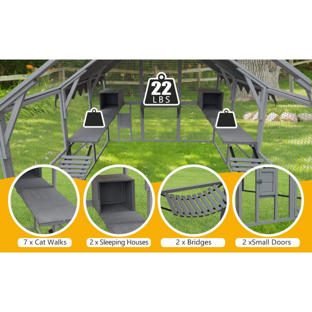 Extra Large Outdoor Cat Kitten Playpen House With Platforms, And Waterproof Cover (SAK55092)