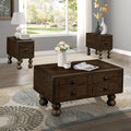 Rectangle Living Room Coffee Table Set,  3-Piece Solid Wood Living Room Table Set, 1 Coffee Table and 2 End Table, Wood Center Table Tea Table Set with Rivet Decoration Legs.Espresso