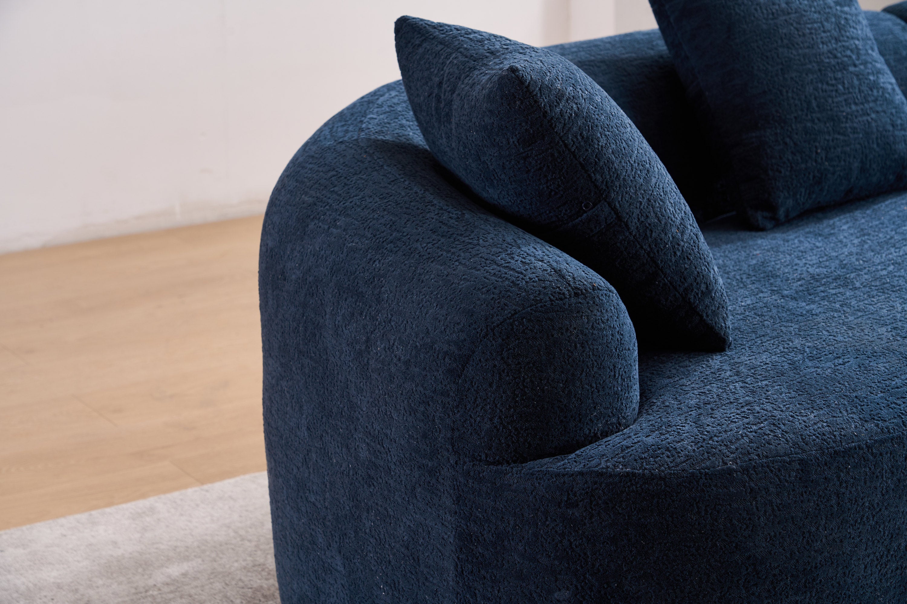 Compression Sponge Sofa Blue Curved Modular Sectional, 30D High-Density Chenille Sleeper Couch for Apartment, Living Room,110'L