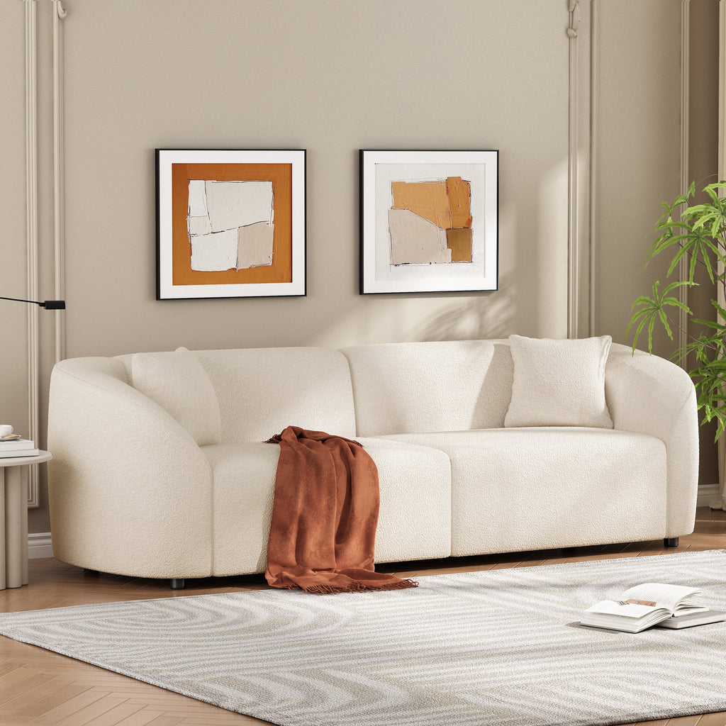 87' Curved Contemporary Sofa in Beige: Plush Seating, Streamlined Design, and Durable Frame – Ideal for Stylish Living Spaces