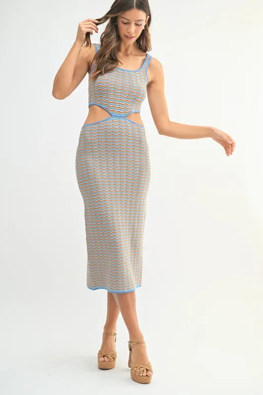 MABLE Multi Color Chevron Knit Bodycon Midi Dress
