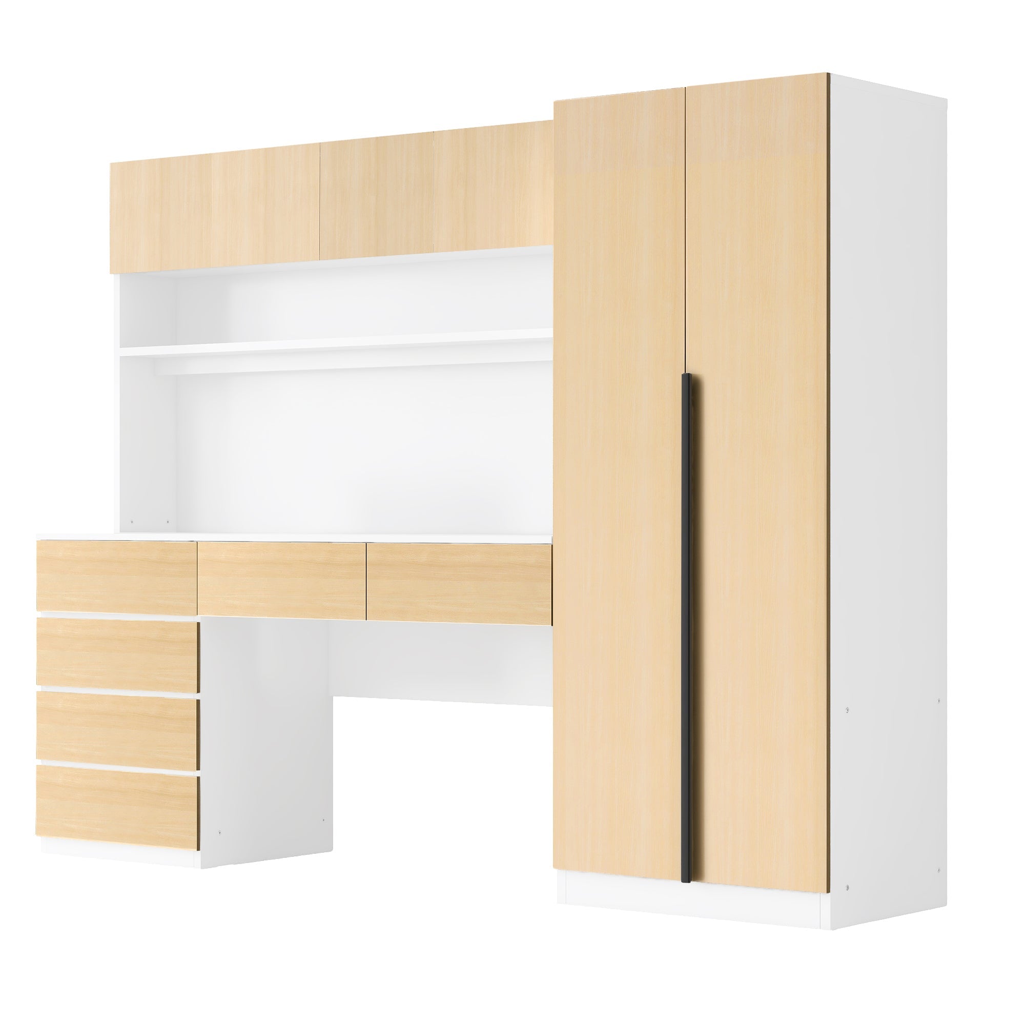 2 Door Wooden Storage Desk Wardrobe for Bedroom with Shelves and Drawers,Natural