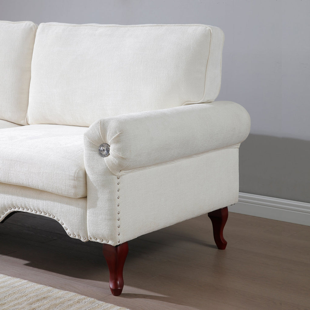 80-Inch Modern Velvet 3 seat Sofa with Wooden Legs & Crystal button and Copper Nail, Tufted Backrest, Perfect for Living Room, Bedroom, or Office (Beige)