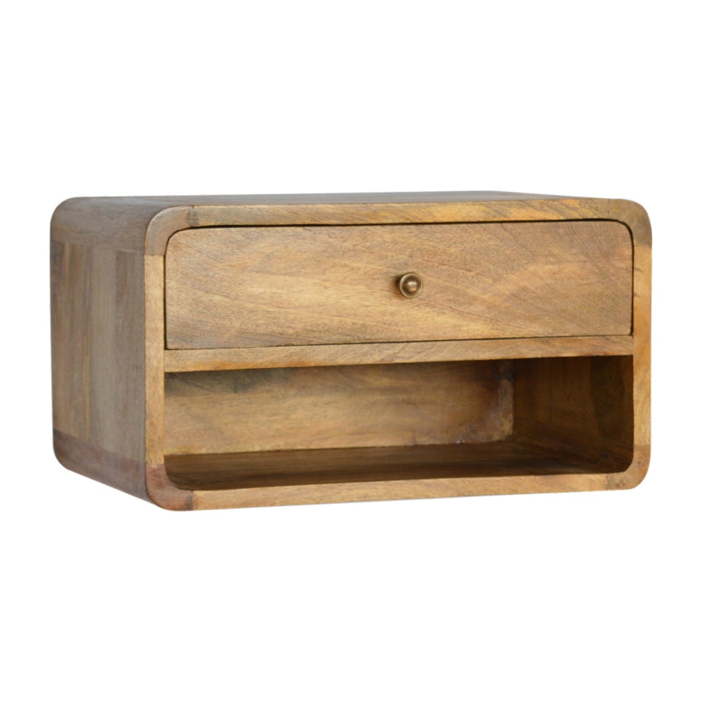 Solid Wood Floating Curve Open Slot, 1-Drawer, Nightstand, Oak