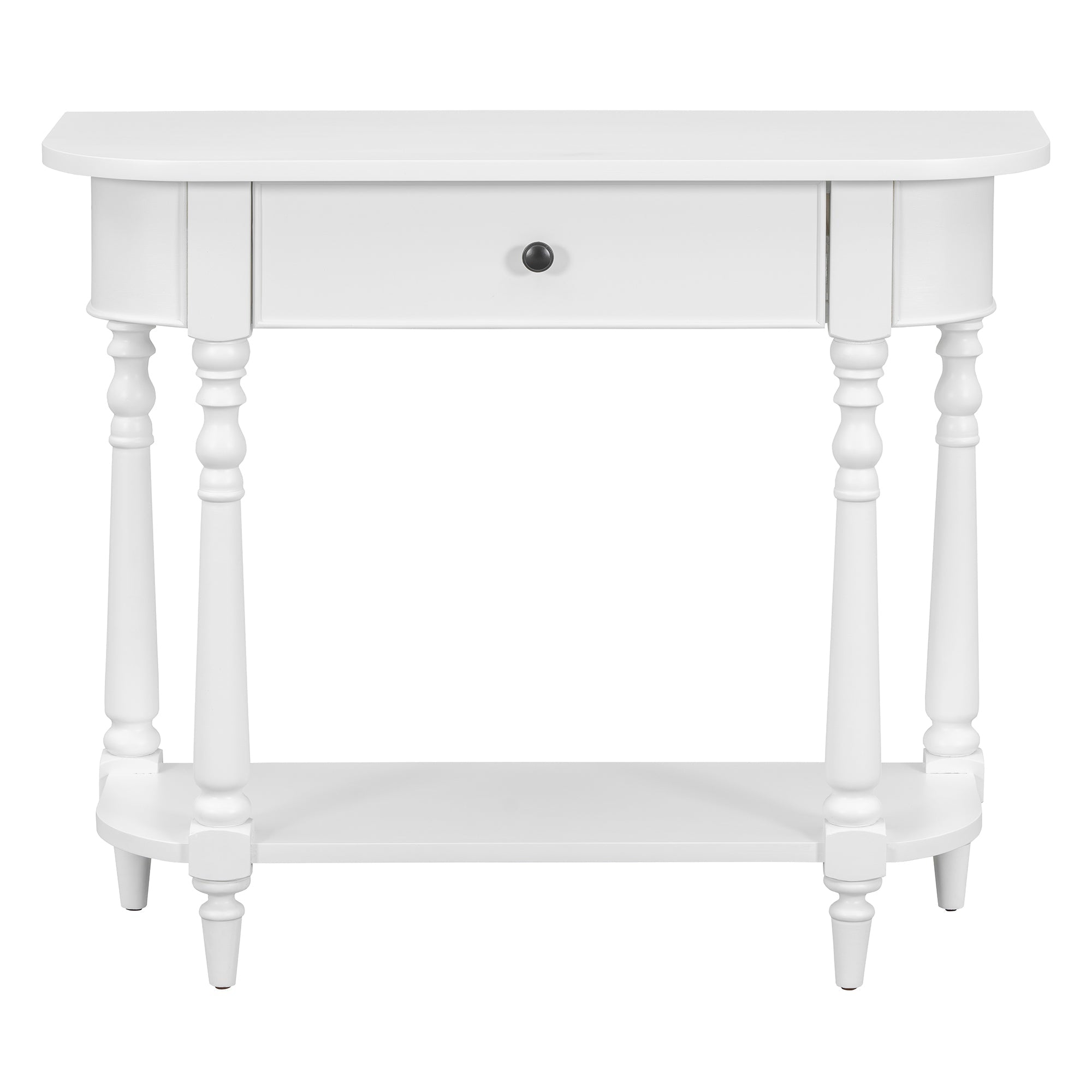 TREXM Narrow Console Table with Curved Corner, Retro Entryway Table with Top Drawer and Open Shelf, Sofa Table Console Tables for Entryway, Hallway and Living Room (White)