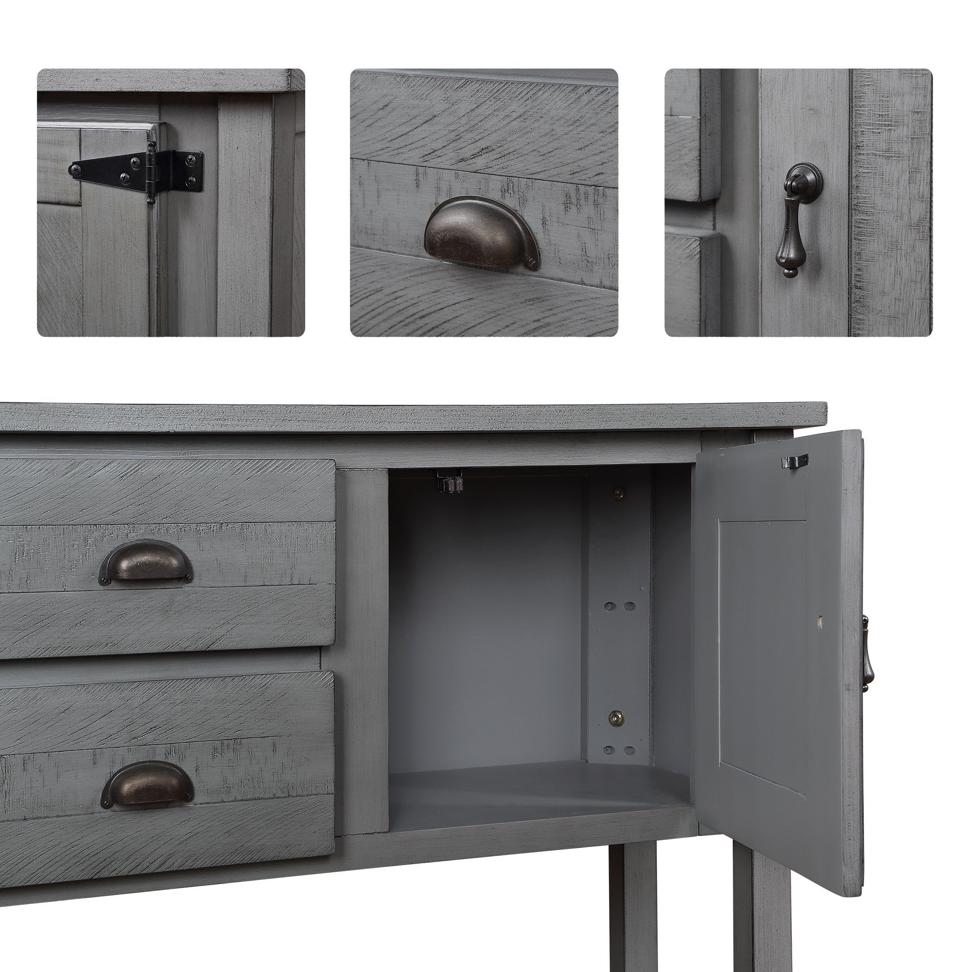 48'' Solid Wood Sideboard Console Table with 2 Drawers and Cabinets and Bottom Shelf, Retro Style Storage Dining Buffet Server Cabinet for Living Room Kitchen Dining Room(Antique Gray)