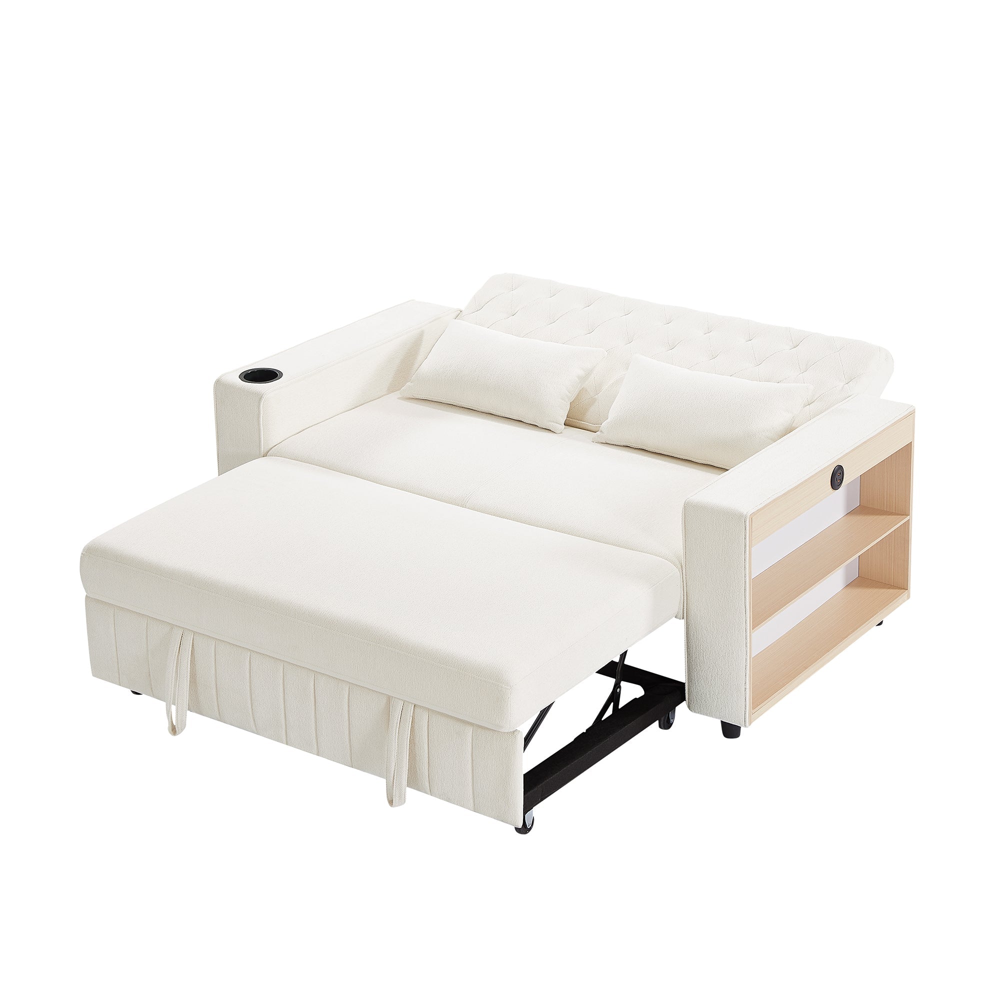 61.4' Pull-out Sofa Bed Convertible Couch Loveseat Sofa Modern Sleeper Sofa with Adjustable Backrest for Living Room, Beige
