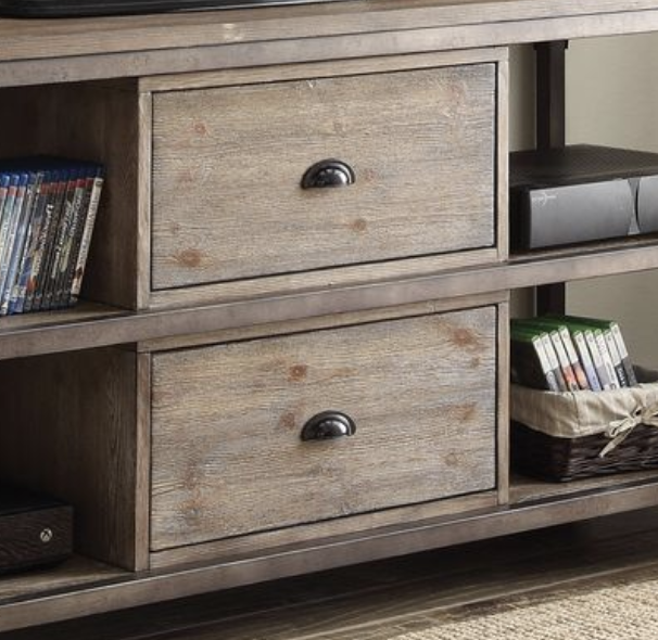 Gorden Weathered Oak Finish & Antique Silver Metal TV Stand