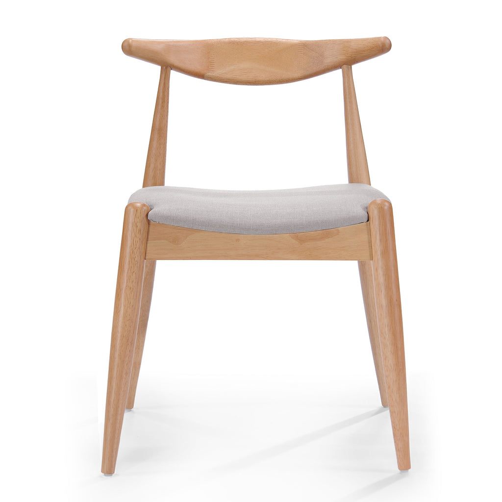 Candescent Dining Chair with Curved Back and Wood Frame, Set of 2, Beige