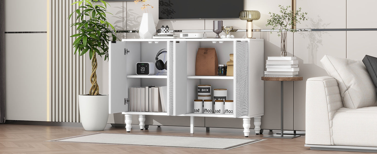 U-Can 47.2'' Modern TV Stand, Entertainment Center Media Console with 2 Spacious Storage Space, Solid Wood Legs and Anti-tip Device For Living room, Up to 43''