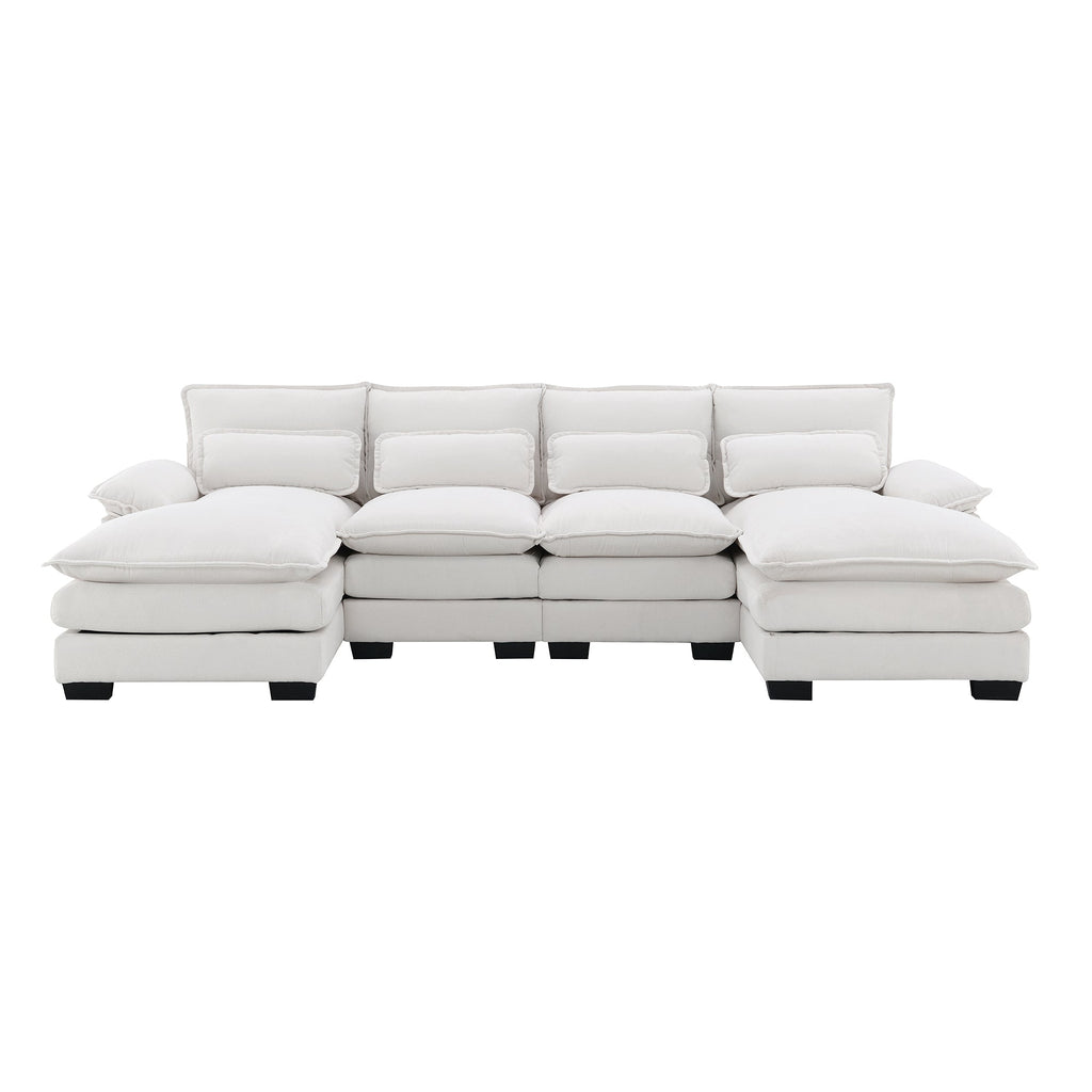 110*55' Modern U-shaped Sectional Sofa with Waist Pillows,6-seat Upholstered Symmetrical Sofa Furniture,Sleeper Sofa Couch with Chaise Lounge for Living Room,Apartment,5 Color