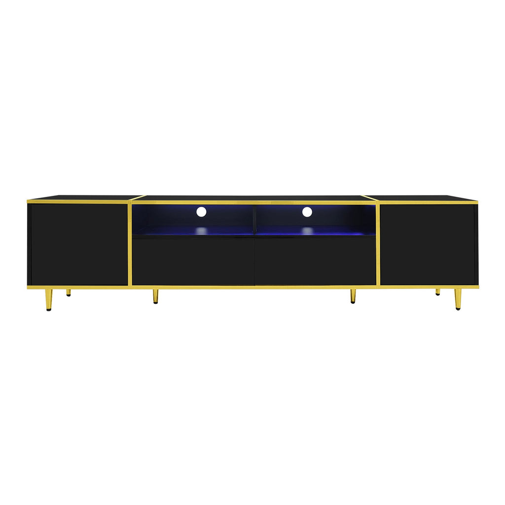 U-Can 70.9'' Modern TV Stand for TVs up to 80 Inches, Entertainment Center with 2 Shelves and  LED Lights, TV Storage Cabinet with 2 Drawers, 2 Cabinets and Metal Legs for Living room