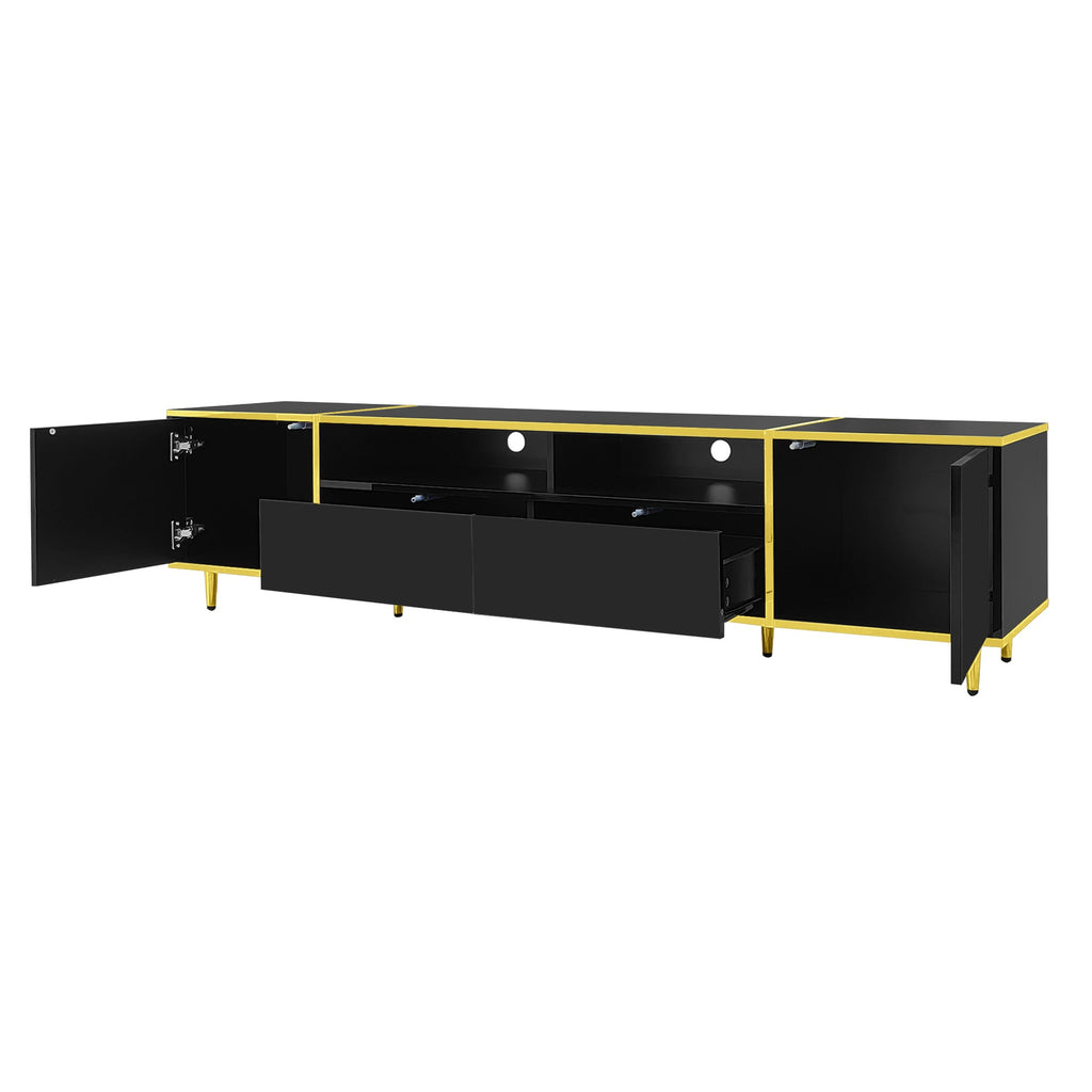 U-Can 70.9'' Modern TV Stand for TVs up to 80 Inches, Entertainment Center with 2 Shelves and  LED Lights, TV Storage Cabinet with 2 Drawers, 2 Cabinets and Metal Legs for Living room