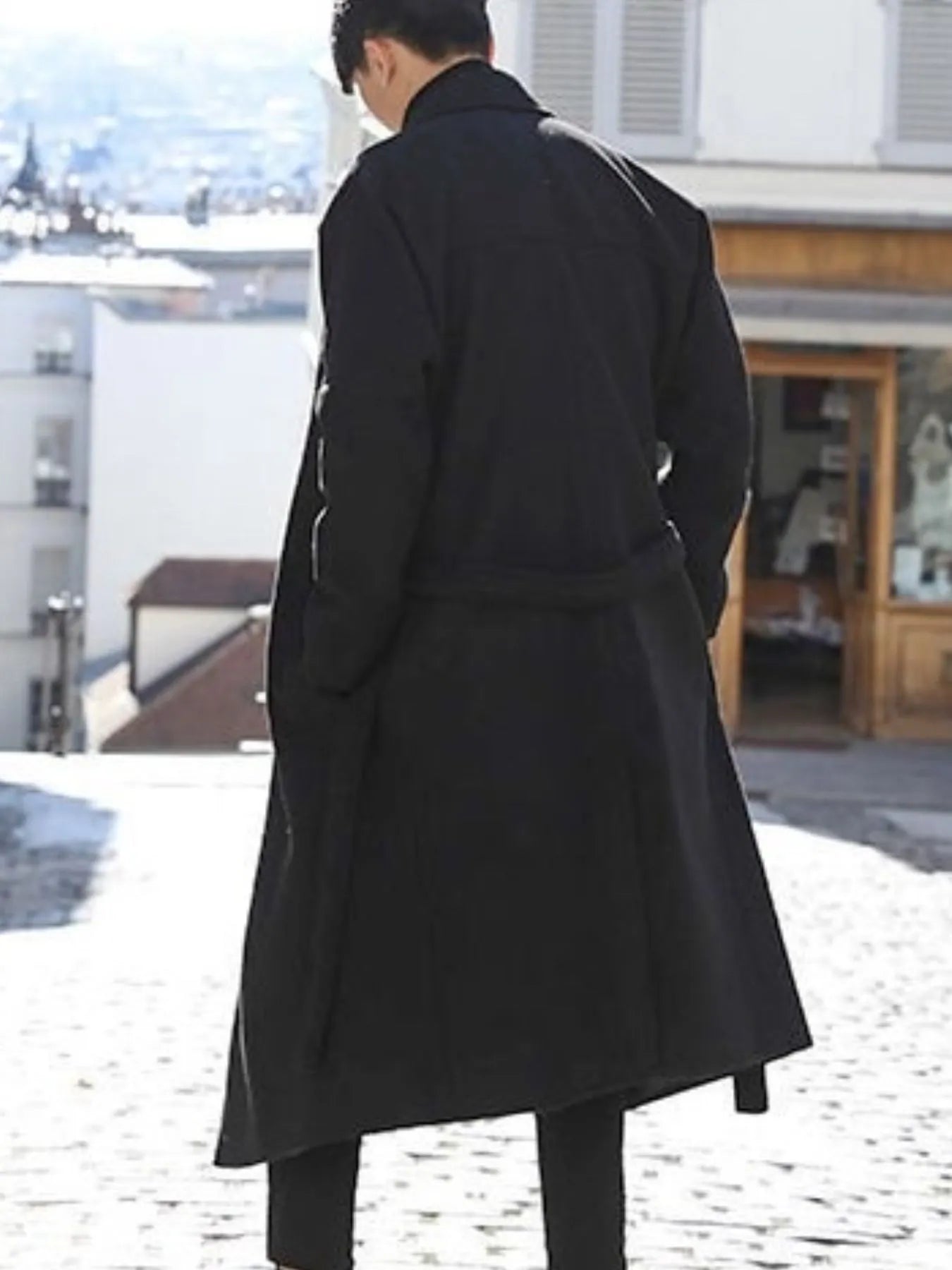 Lapel Collar Long Sleeve Longline Coat