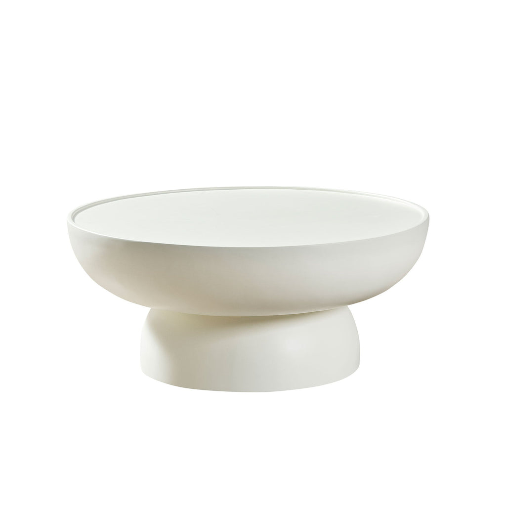 Fiberglass Cream Style Coffee Table Set of 2 for Living Room,Matte White Round Table front of the Sofa, Irregular Center Table for Apartment,No Need Assembly