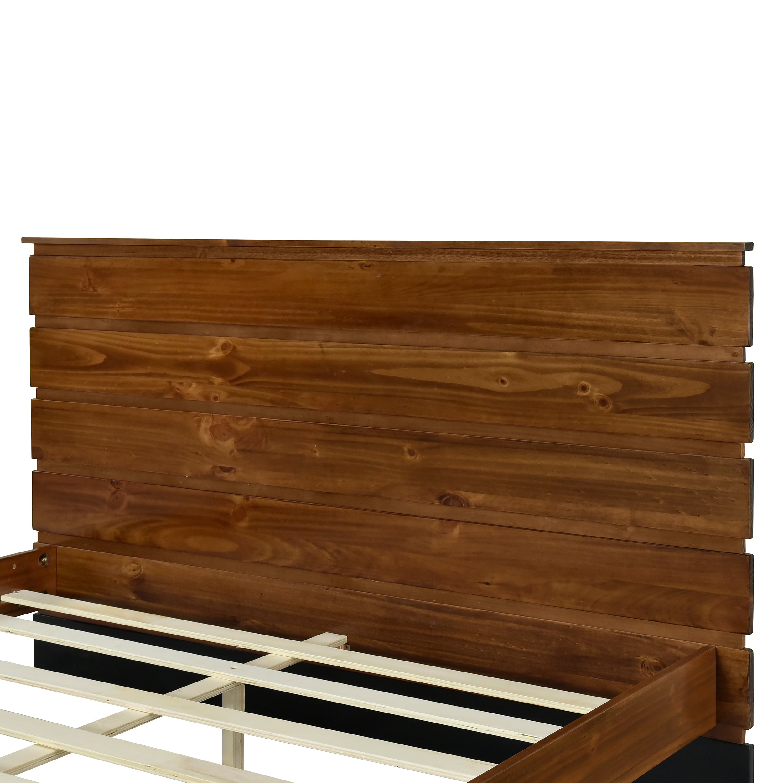 Mid-Century Modern Solid Wood Bed Frame Full Size Platform Bed with Six-Piece Headboard Design, No Box Spring Needed, Brown