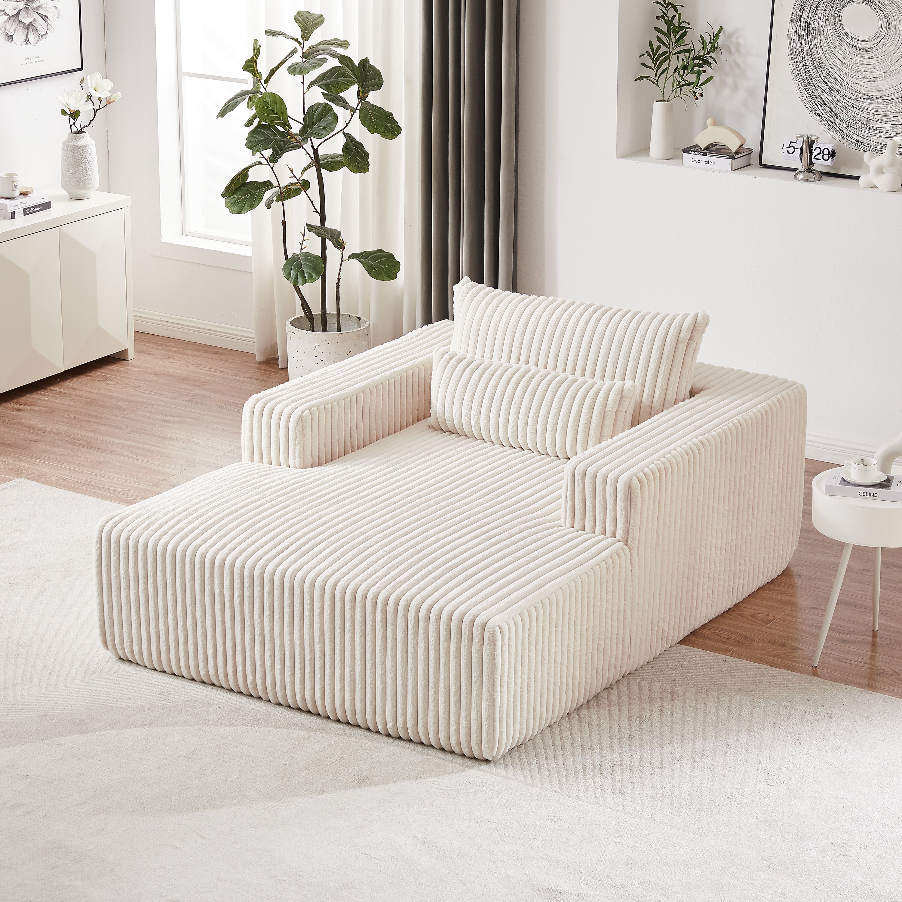 75-Inch Corduroy Sponge Sofa Lounge Chair,No Assembly Required,Fluffy Modern Sleeper Chair for Indoor Living Room Bedroom