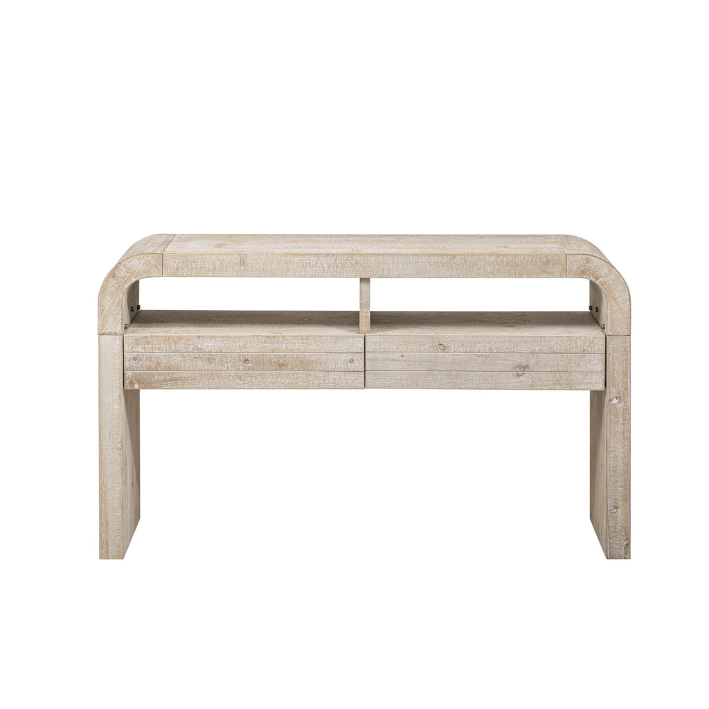 TREXM Console Table Entryway Table, Retro Curved Sofa Table with 2 Large Drawers, Narrow Console Table for Living Room Hallway Entrance, 52''×14''×31.5'', Natural Wood Wash