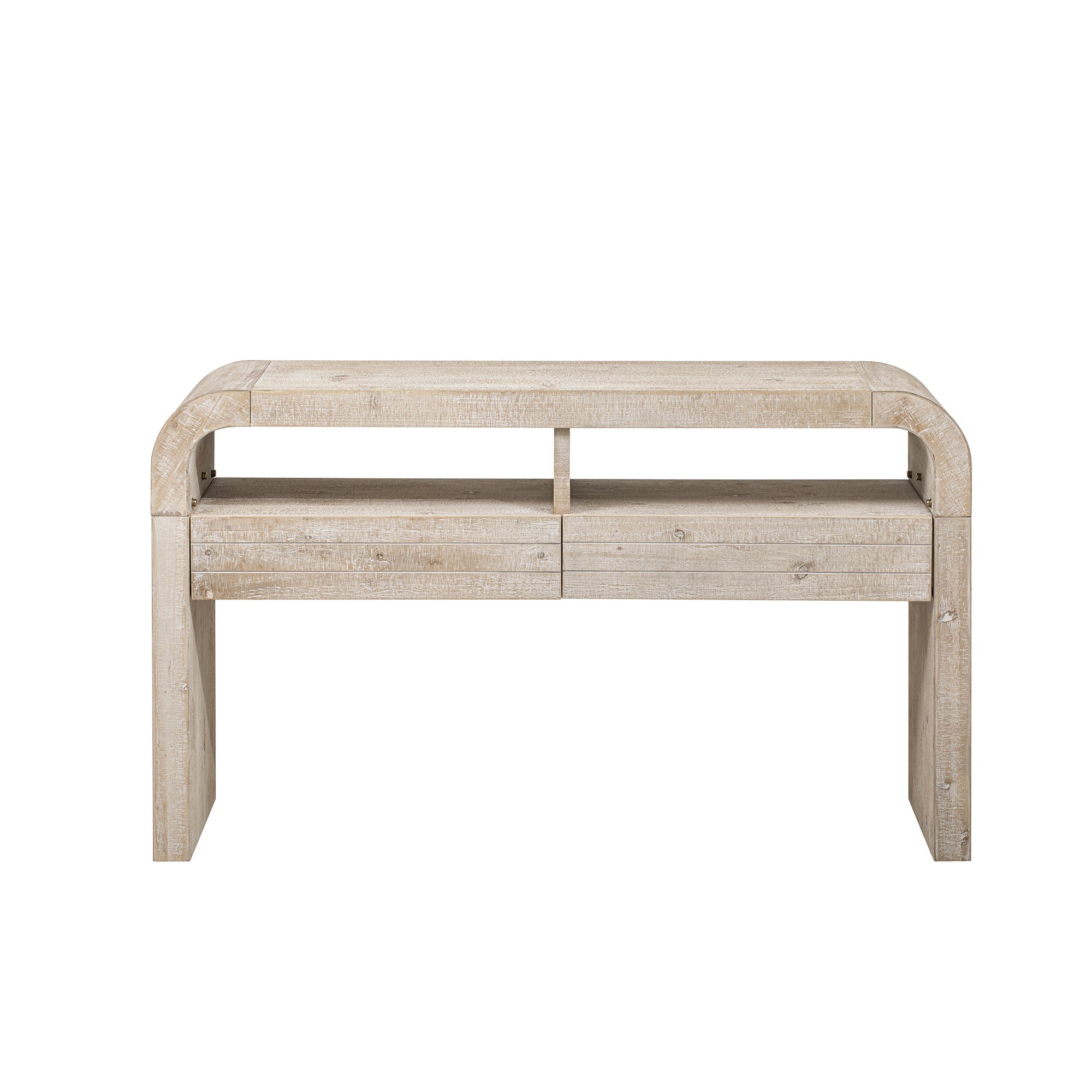 TREXM Console Table Entryway Table, Retro Curved Sofa Table with 2 Large Drawers, Narrow Console Table for Living Room Hallway Entrance, 52''×14''×31.5'', Natural Wood Wash