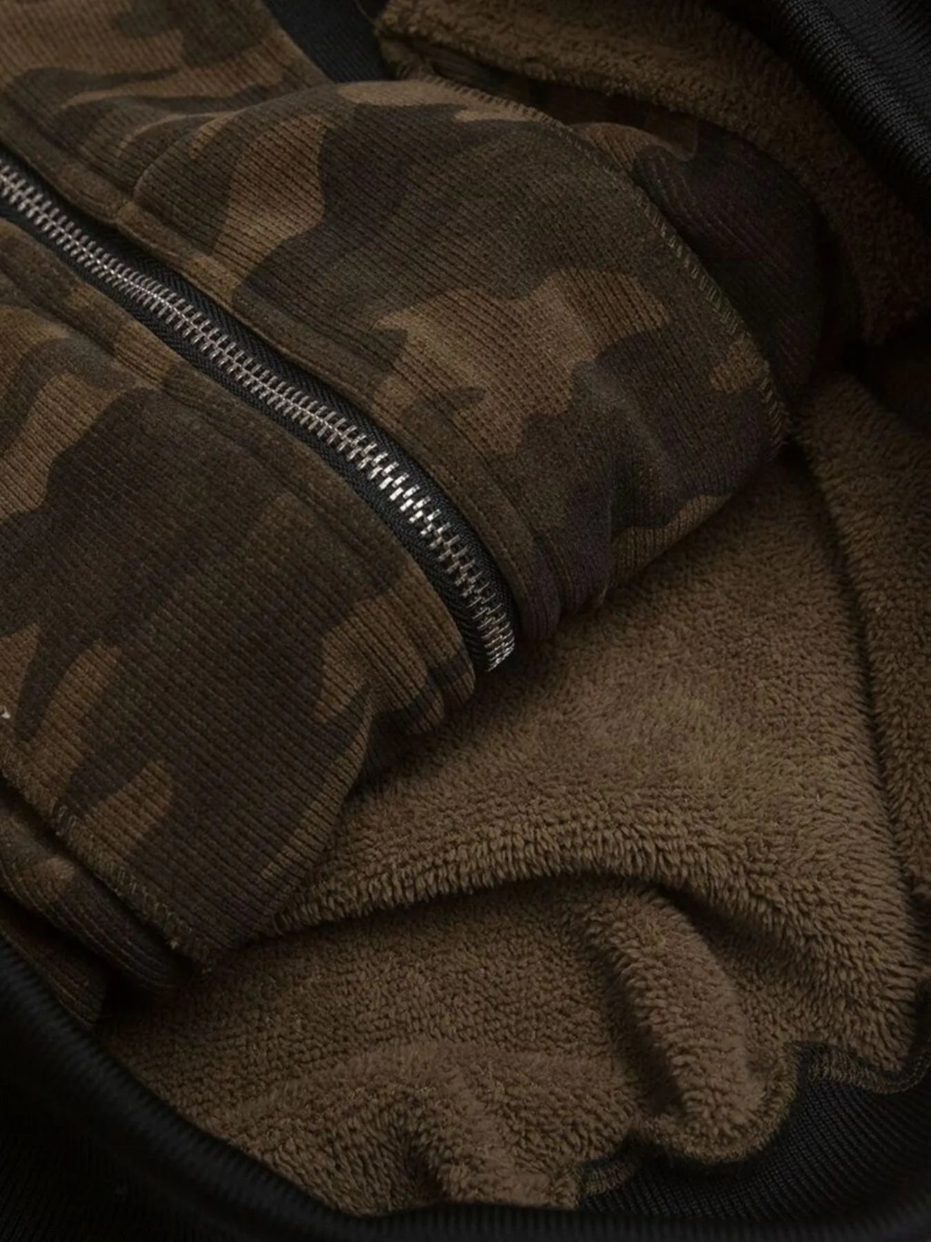 Camouflage Faux Fur Hood Jacket