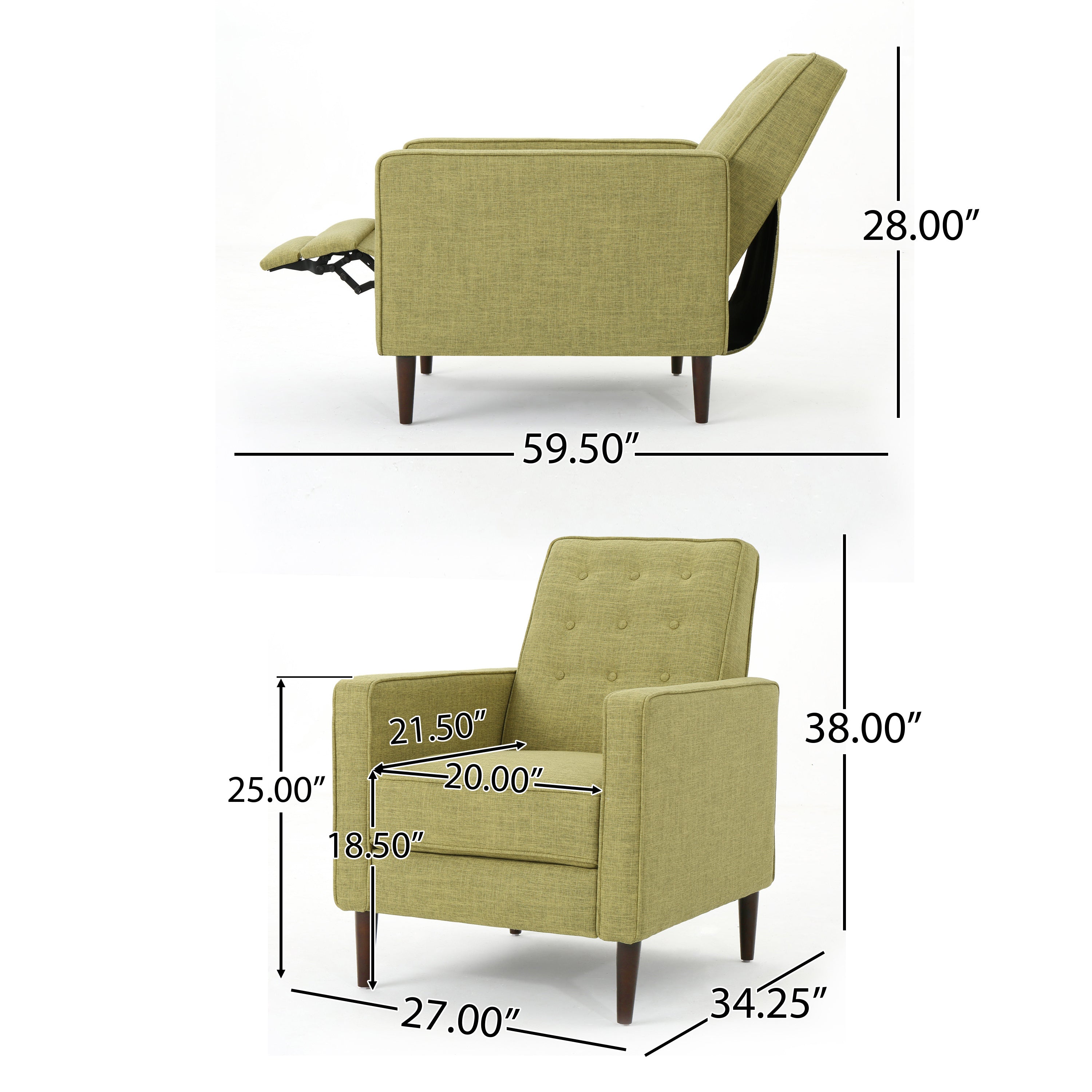 Macedonia Mid-Century Modern Button Tufted Fabric Recliner