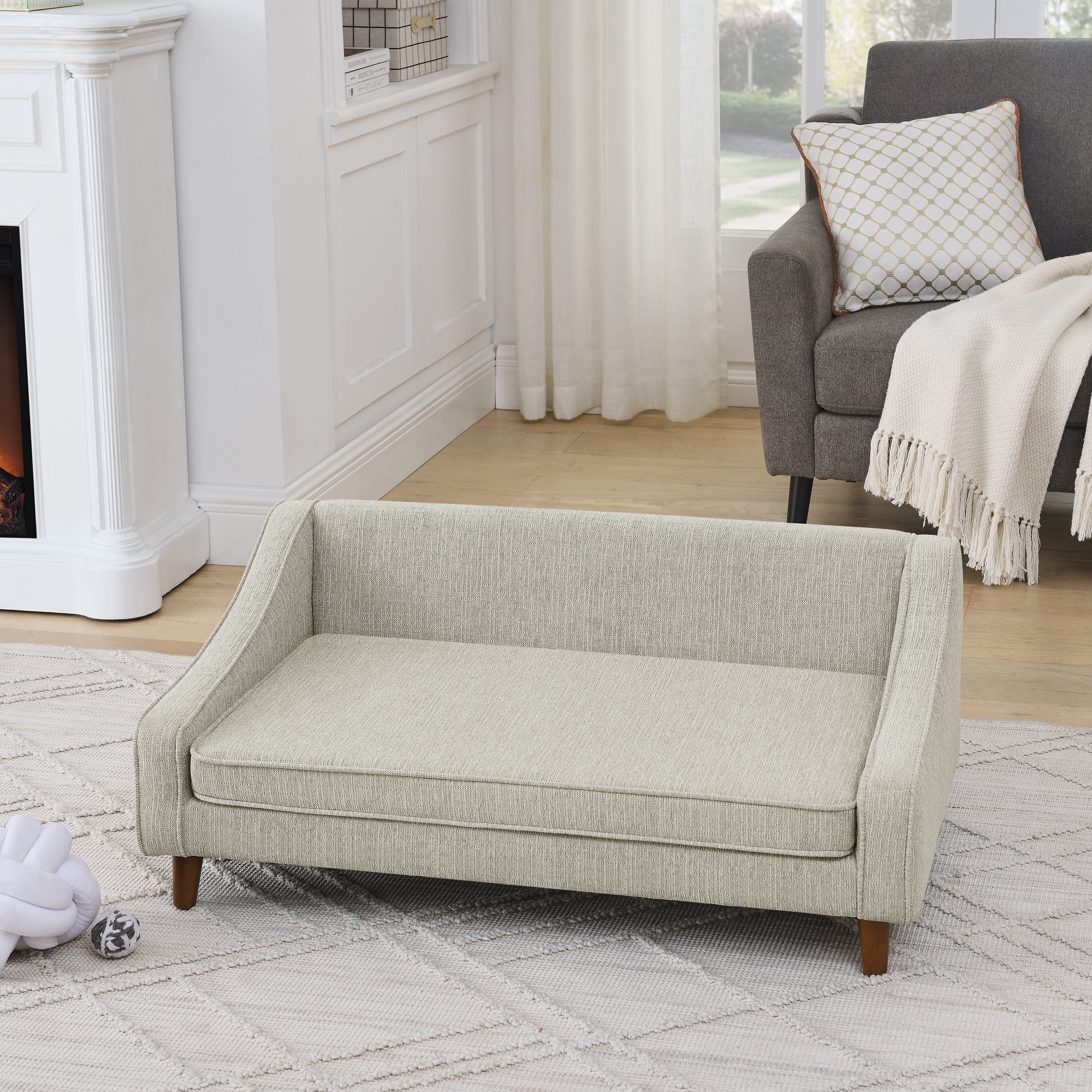 Durable Elevated Dog Sofa Bed,Pet sofa with modern irregular armrest design,Comfortable soft dog sofa-Beige
